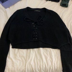Black cropped sweater with ties!